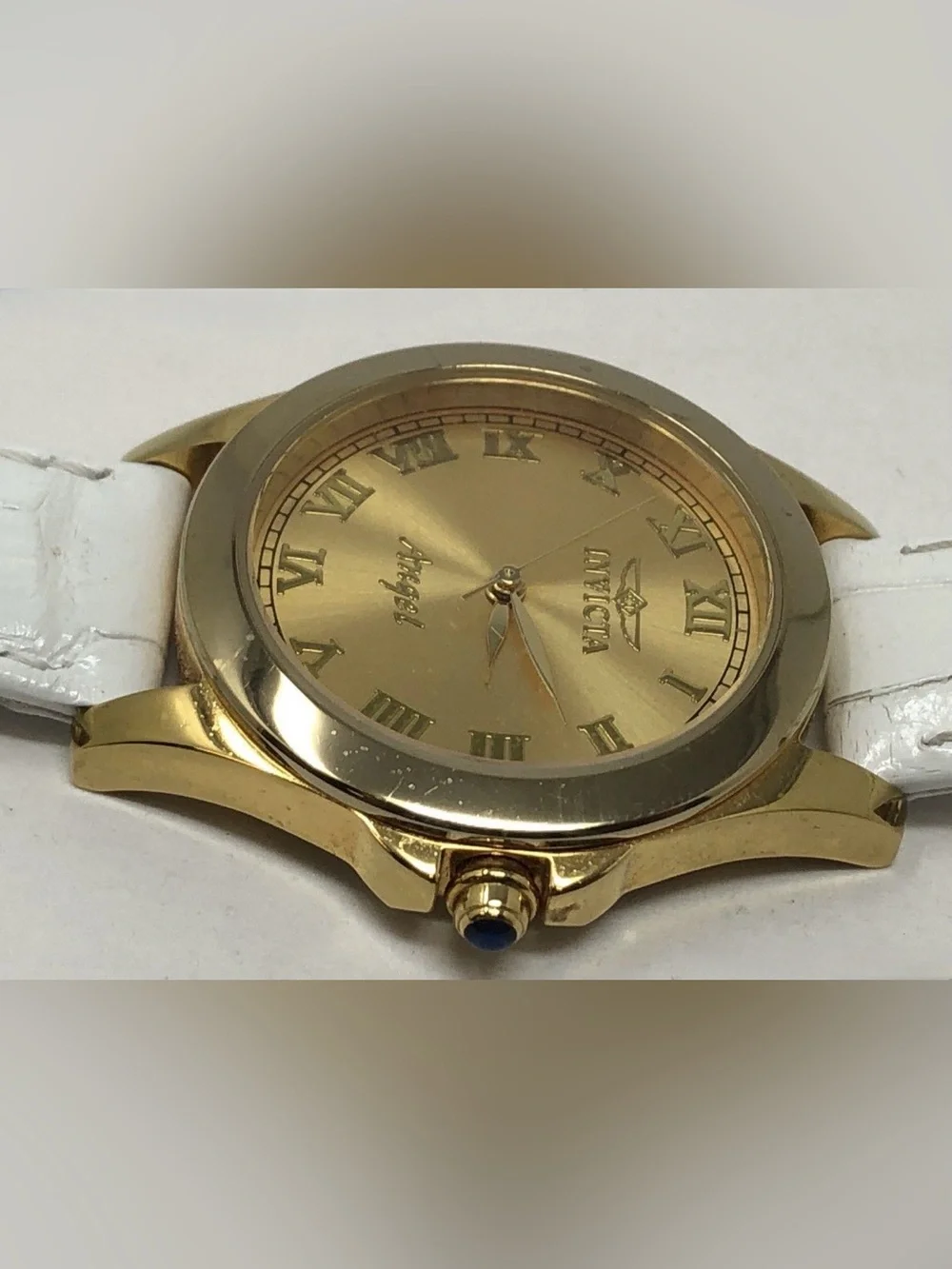 Invicta Angel Gold Roman Dial White Leather Strap Women's Watch Strap 30mm